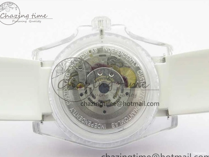 KZF Best Transparent on Phantomlab Rubber Edition VR3135 Dial Blue Light Strap White Submariner 0219